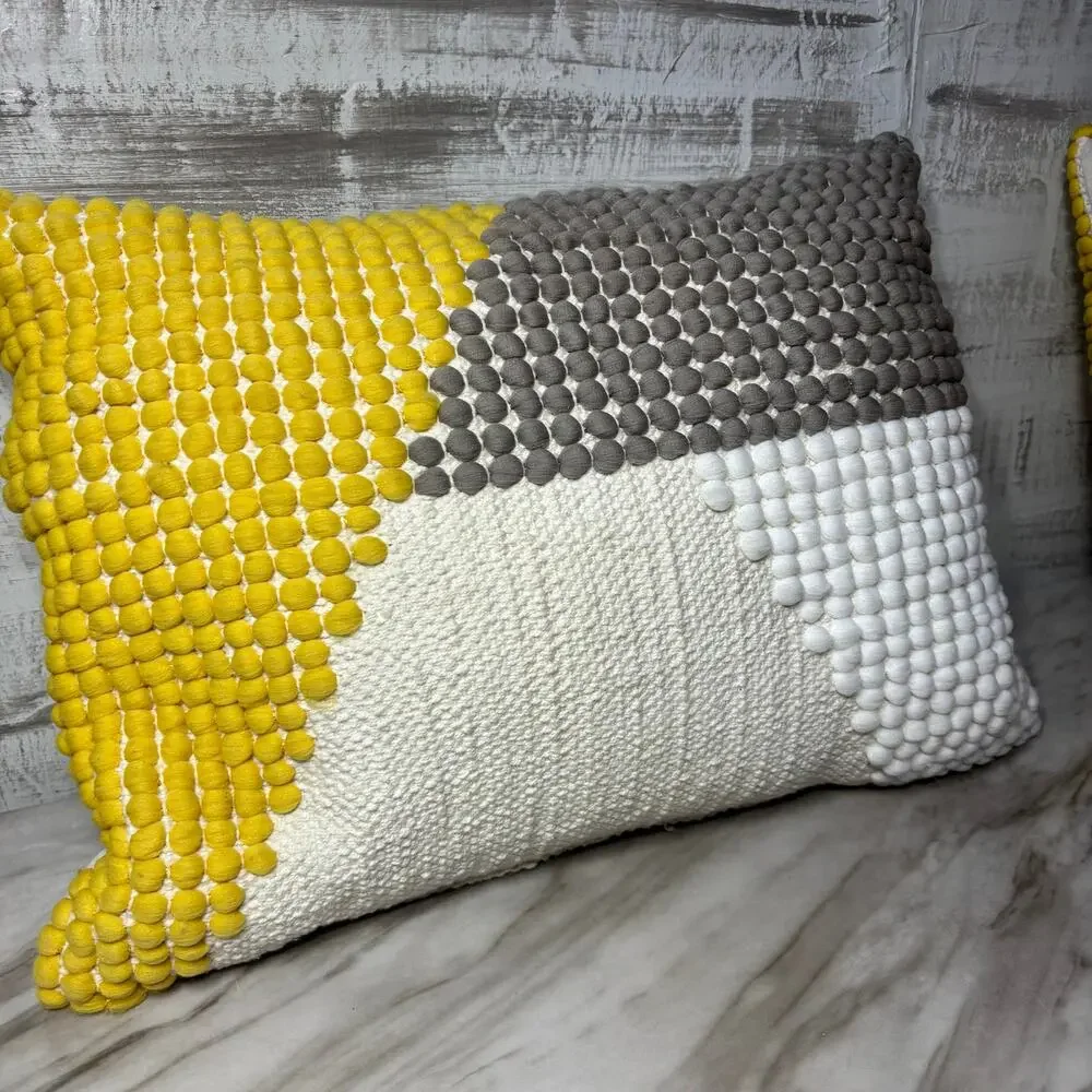 Hand Embroidered Wool Geometric Textured Throw Pillow